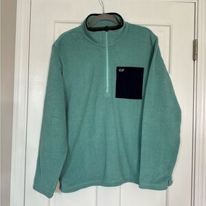 Vineyard Vines Green and Navy Half Zip Fleece Pullover